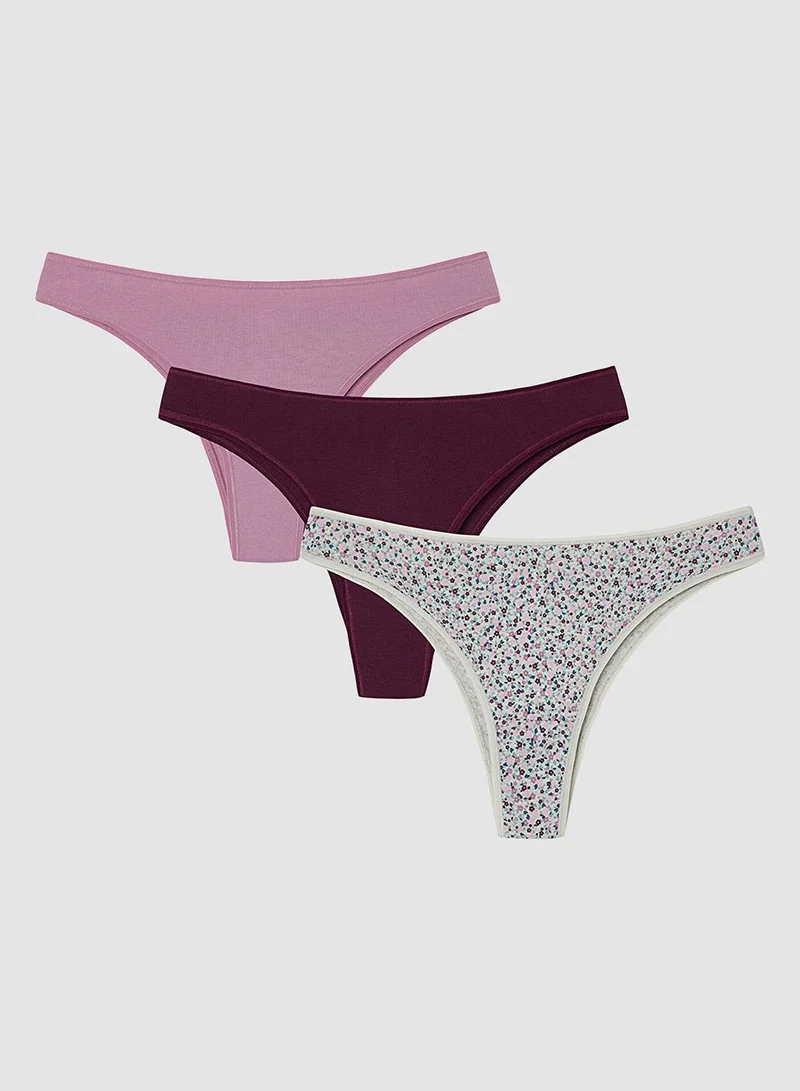 بنتي ثلاث قطع سراويل داخلية برازيلية بخصر متوسط وطبعات زهور صغيرة